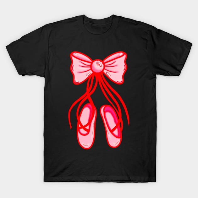 Pink And Red Pointe Shoes T-Shirt by ROLLIE MC SCROLLIE